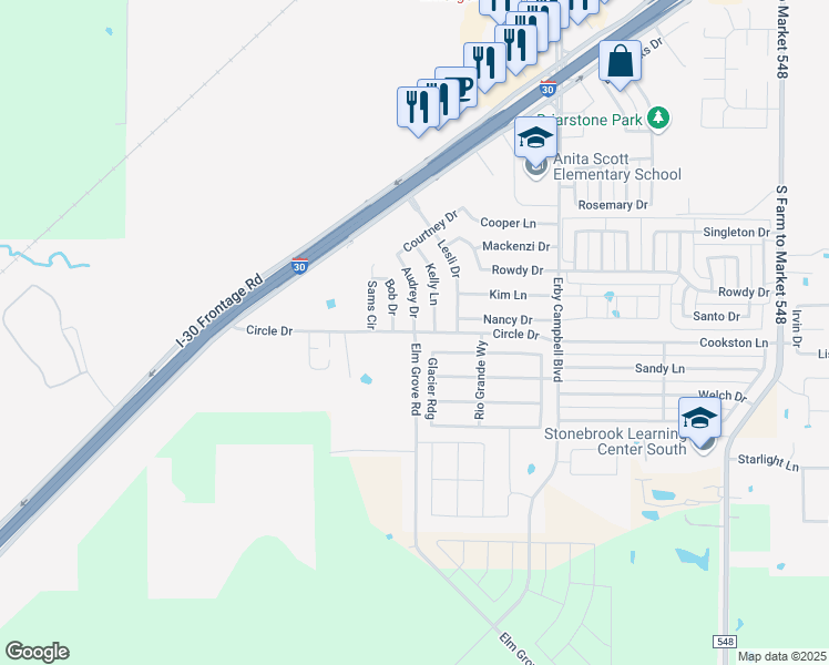 map of restaurants, bars, coffee shops, grocery stores, and more near 2000 Elm Grove Road in Royse City