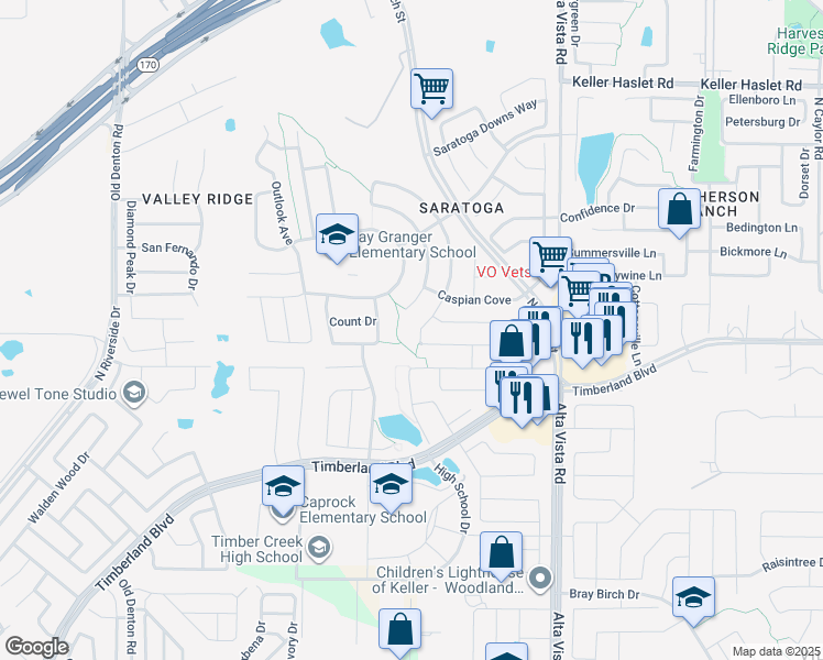 map of restaurants, bars, coffee shops, grocery stores, and more near 12608 Travers Trail in Fort Worth