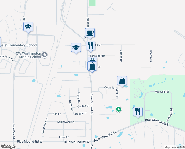 map of restaurants, bars, coffee shops, grocery stores, and more near 1301 Farm to Market Road 156 in Haslet