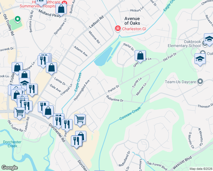 map of restaurants, bars, coffee shops, grocery stores, and more near 811B Sandpiper Drive in Ladson