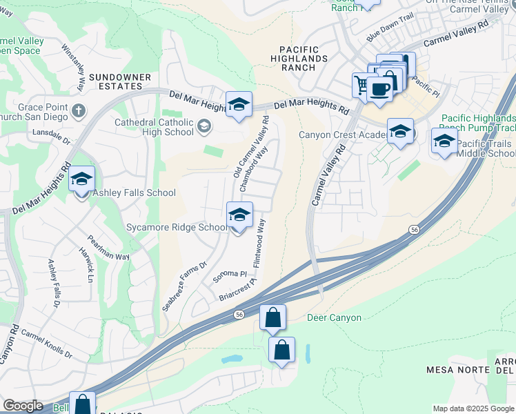 map of restaurants, bars, coffee shops, grocery stores, and more near 5544 Mill Creek Road in San Diego
