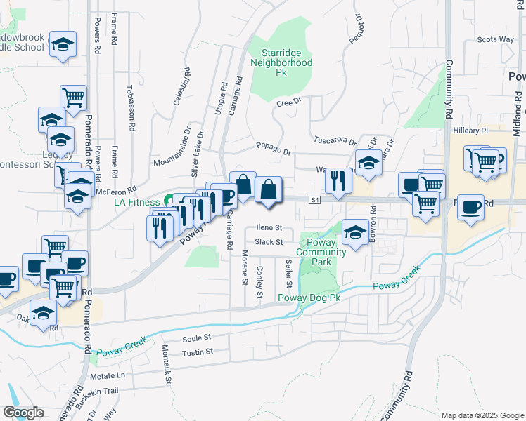 map of restaurants, bars, coffee shops, grocery stores, and more near 12809 Carriage Heights Way in Poway