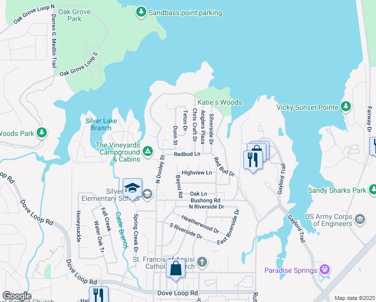 map of restaurants, bars, coffee shops, grocery stores, and more near 1708 Dunn Street in Grapevine