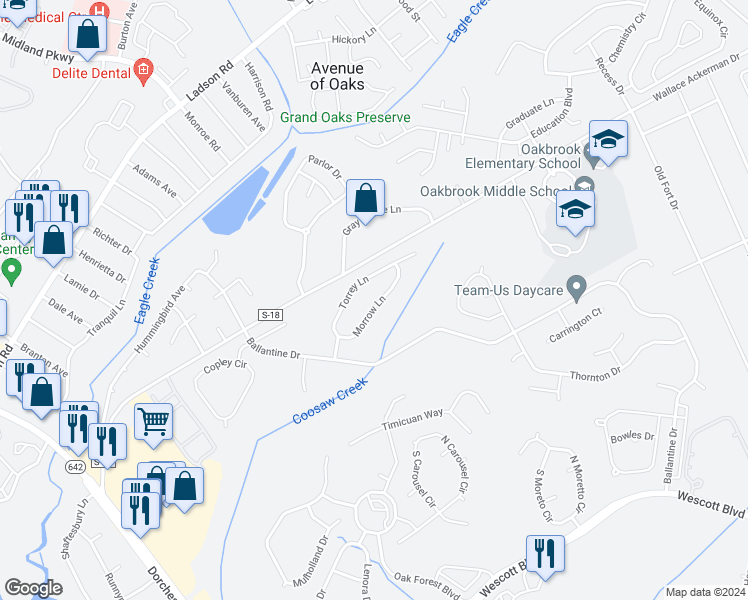 map of restaurants, bars, coffee shops, grocery stores, and more near 5115 Morrow Lane in Summerville