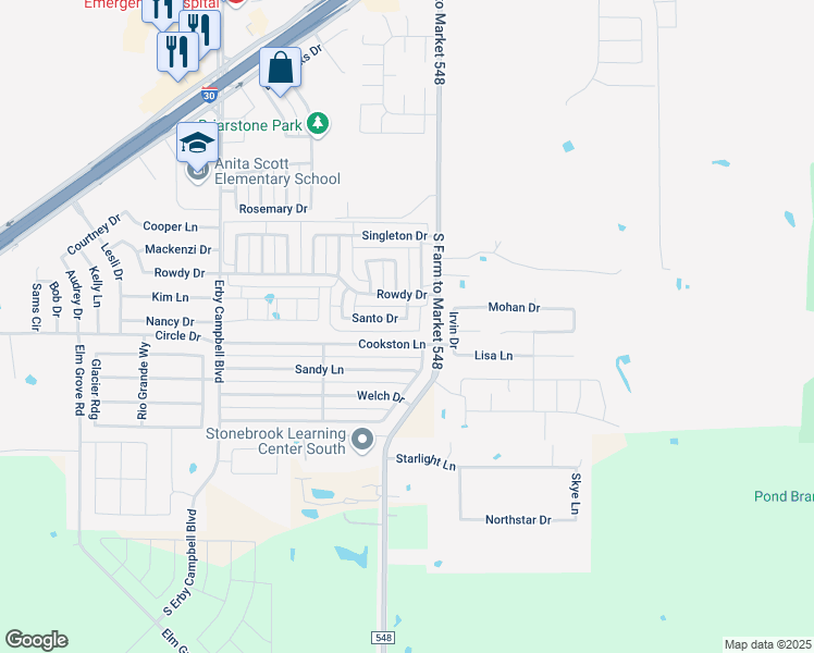 map of restaurants, bars, coffee shops, grocery stores, and more near 1700 Pena in Royse City