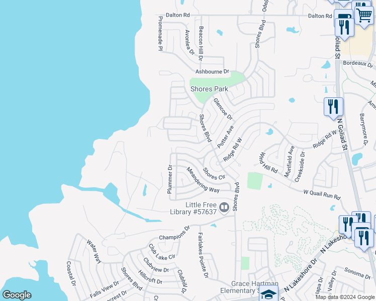 map of restaurants, bars, coffee shops, grocery stores, and more near 1735 Plummer Drive in Rockwall