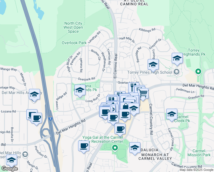 map of restaurants, bars, coffee shops, grocery stores, and more near 3614 Bernwood Place in San Diego