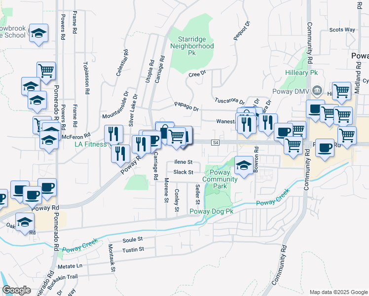 map of restaurants, bars, coffee shops, grocery stores, and more near in Poway