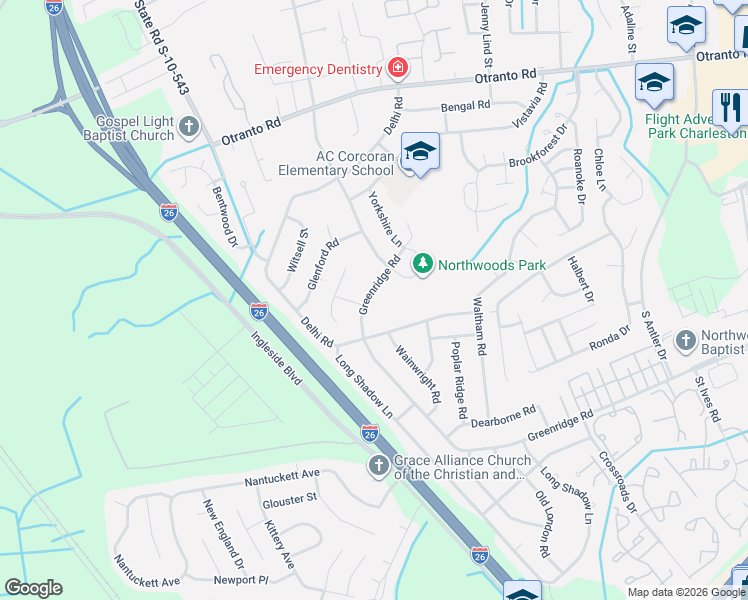 map of restaurants, bars, coffee shops, grocery stores, and more near 8326 Greenridge Road in North Charleston