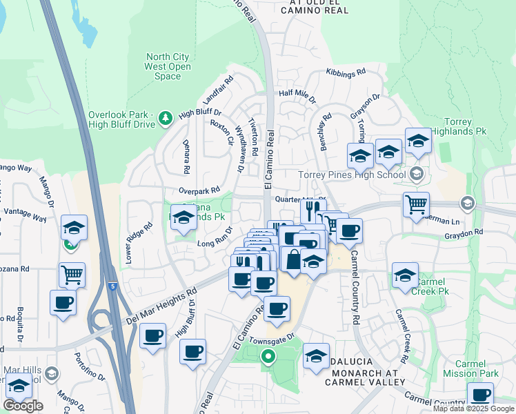 map of restaurants, bars, coffee shops, grocery stores, and more near 3614 Bernwood Place in San Diego