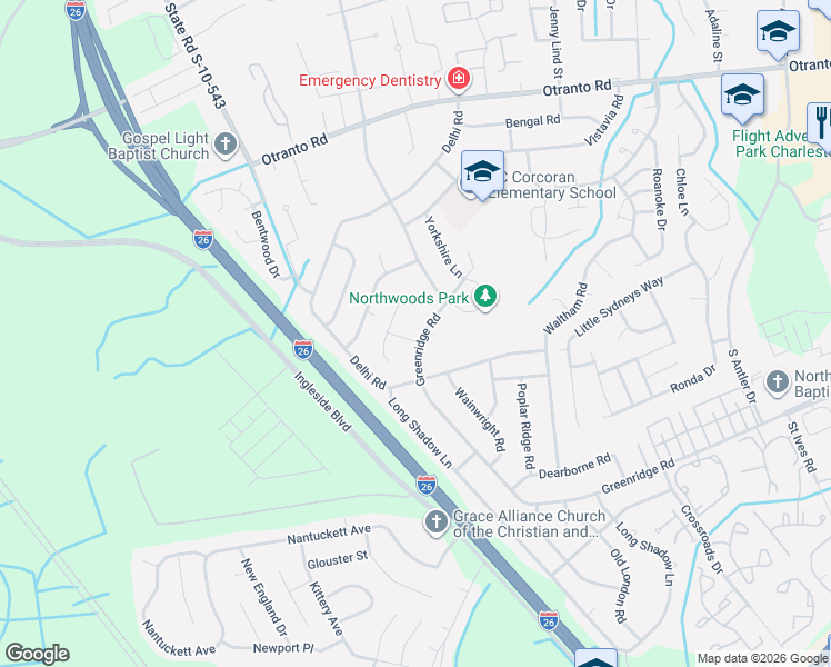 map of restaurants, bars, coffee shops, grocery stores, and more near 2912 Bienville Road in North Charleston