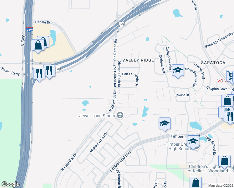 map of restaurants, bars, coffee shops, grocery stores, and more near 3005 Misty Pines Drive in Fort Worth