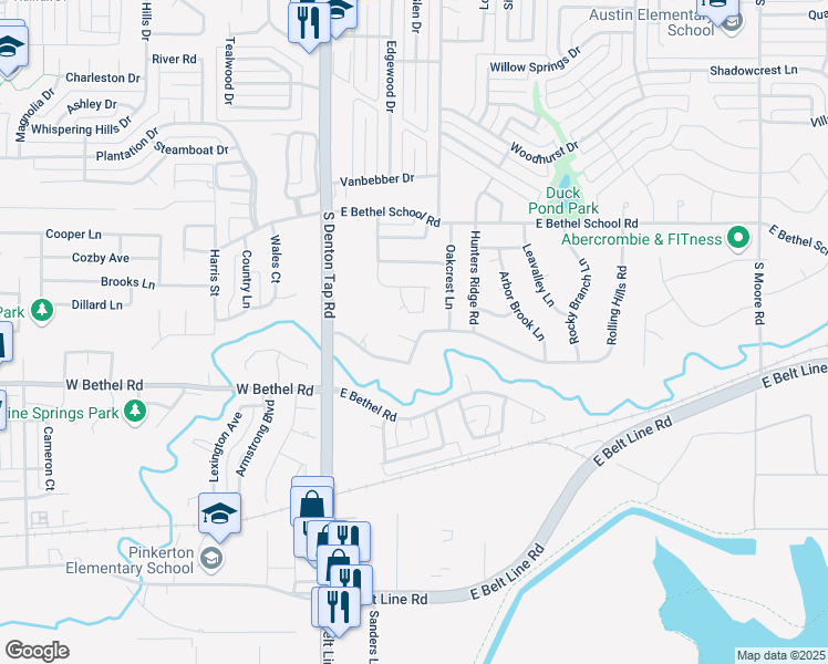 map of restaurants, bars, coffee shops, grocery stores, and more near 150 Maywood Cir in Coppell