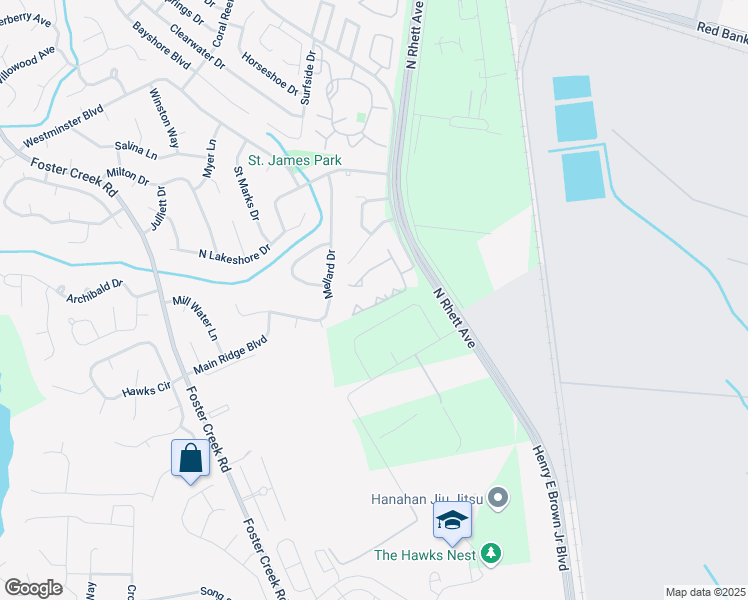 map of restaurants, bars, coffee shops, grocery stores, and more near 602 Waterwood Drive in Goose Creek