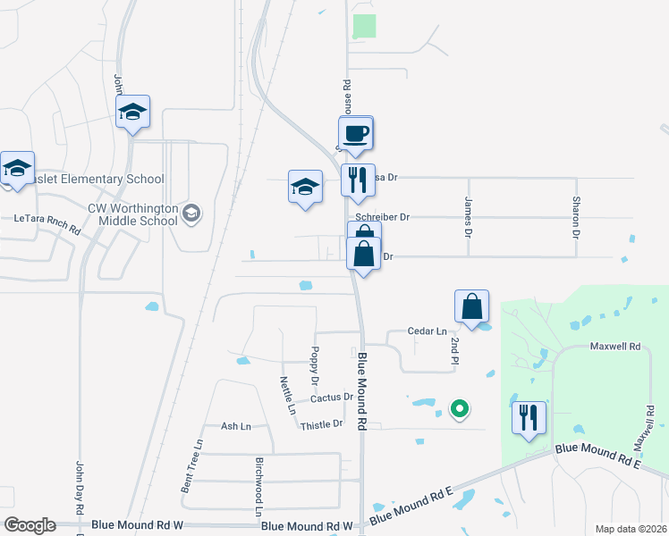 map of restaurants, bars, coffee shops, grocery stores, and more near in Haslet