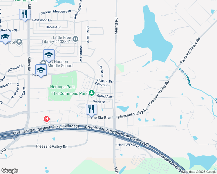 map of restaurants, bars, coffee shops, grocery stores, and more near 5515 Depot Drive in Sachse