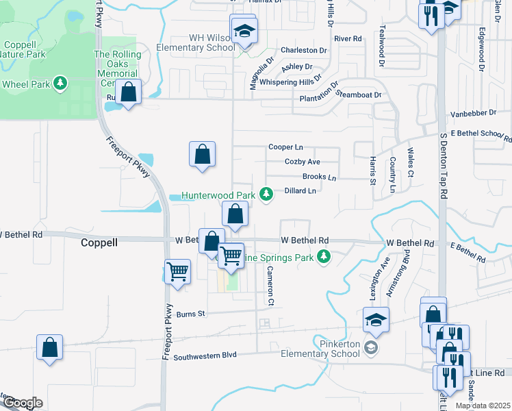 map of restaurants, bars, coffee shops, grocery stores, and more near 564 Mobley Way in Coppell