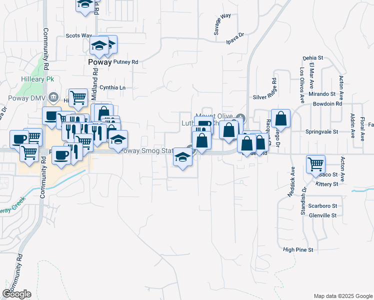 map of restaurants, bars, coffee shops, grocery stores, and more near 13208 Ann O Reno Lane in Poway