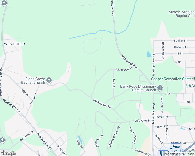 map of restaurants, bars, coffee shops, grocery stores, and more near 575 Meadows Street in Alexander City