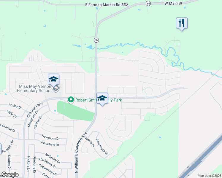 map of restaurants, bars, coffee shops, grocery stores, and more near 2247 Bryant Lane in Fate