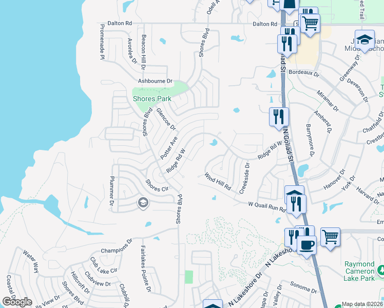 map of restaurants, bars, coffee shops, grocery stores, and more near 1940 Hidden Valley in Rockwall
