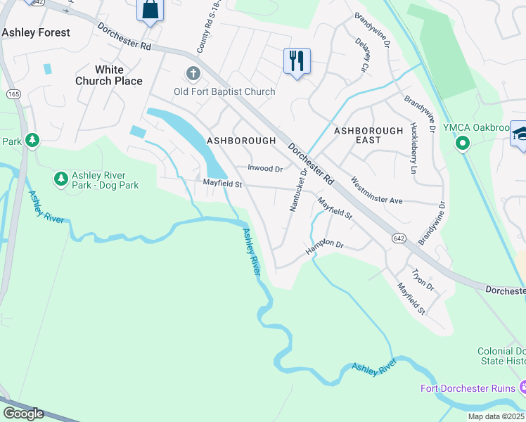 map of restaurants, bars, coffee shops, grocery stores, and more near 409 Lakeview Drive in Summerville