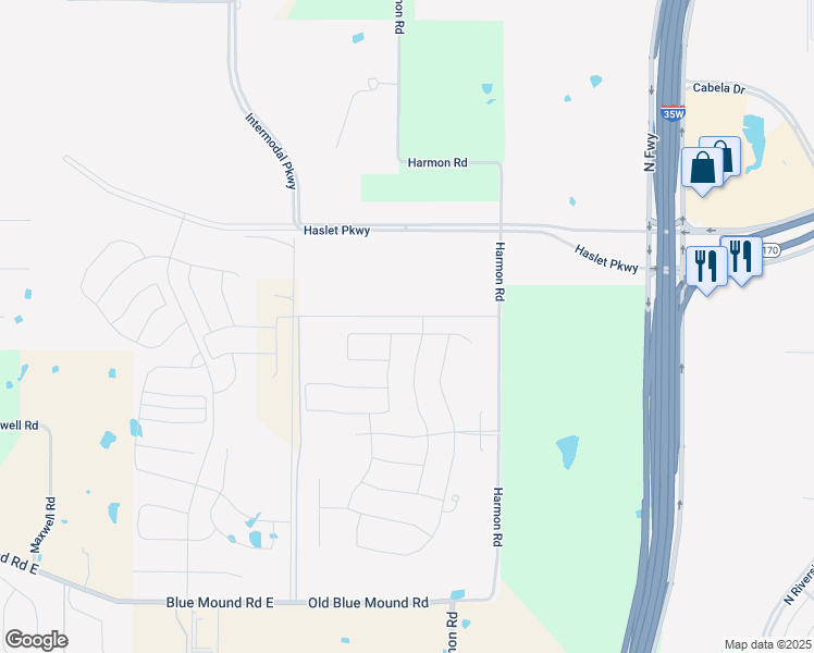 map of restaurants, bars, coffee shops, grocery stores, and more near 1432 Silver Sage Drive in Haslet