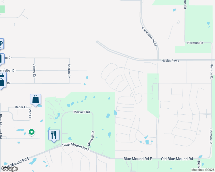 map of restaurants, bars, coffee shops, grocery stores, and more near 1335 Maxwell Road in Haslet