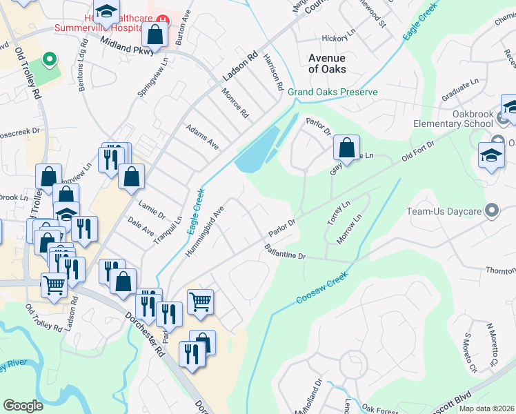 map of restaurants, bars, coffee shops, grocery stores, and more near 827A Sandpiper Drive in Ladson