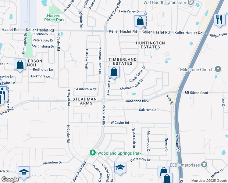 map of restaurants, bars, coffee shops, grocery stores, and more near 4516 Mountain Oak Street in Fort Worth
