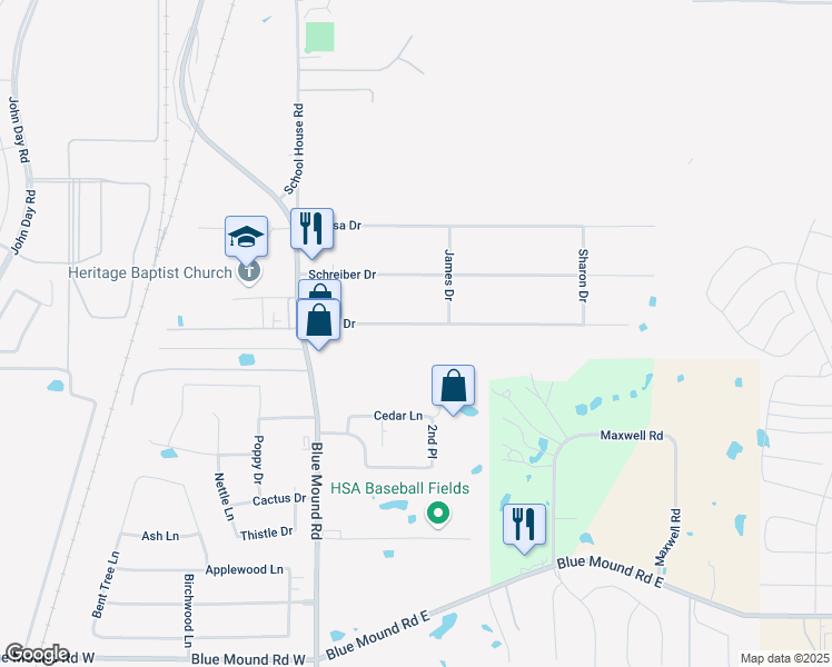 map of restaurants, bars, coffee shops, grocery stores, and more near 132 Berry Drive in Haslet