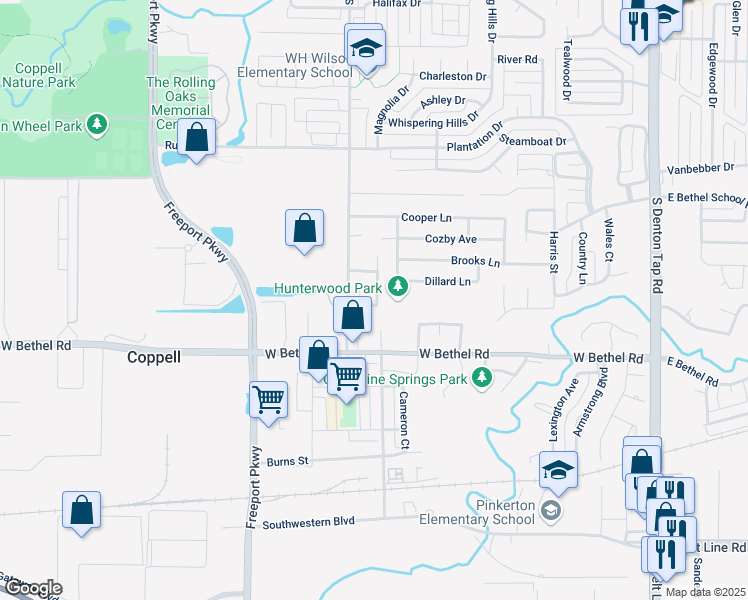 map of restaurants, bars, coffee shops, grocery stores, and more near 564 Mobley Way in Coppell