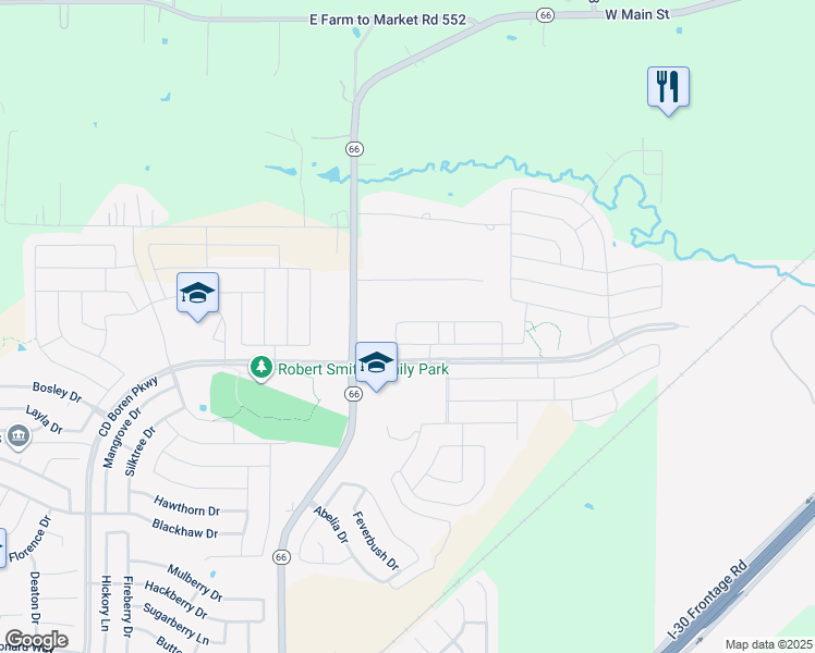 map of restaurants, bars, coffee shops, grocery stores, and more near 2247 Bryant Lane in Fate
