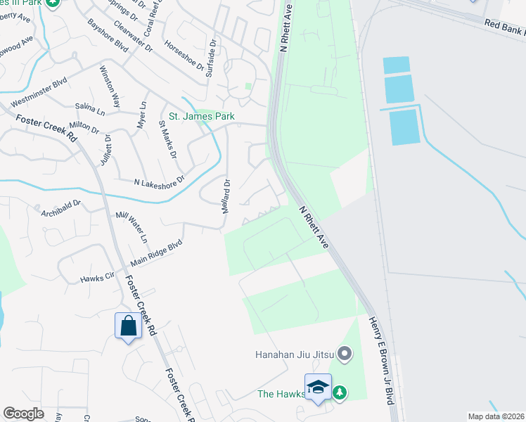 map of restaurants, bars, coffee shops, grocery stores, and more near 803 Waterwood Drive in Goose Creek