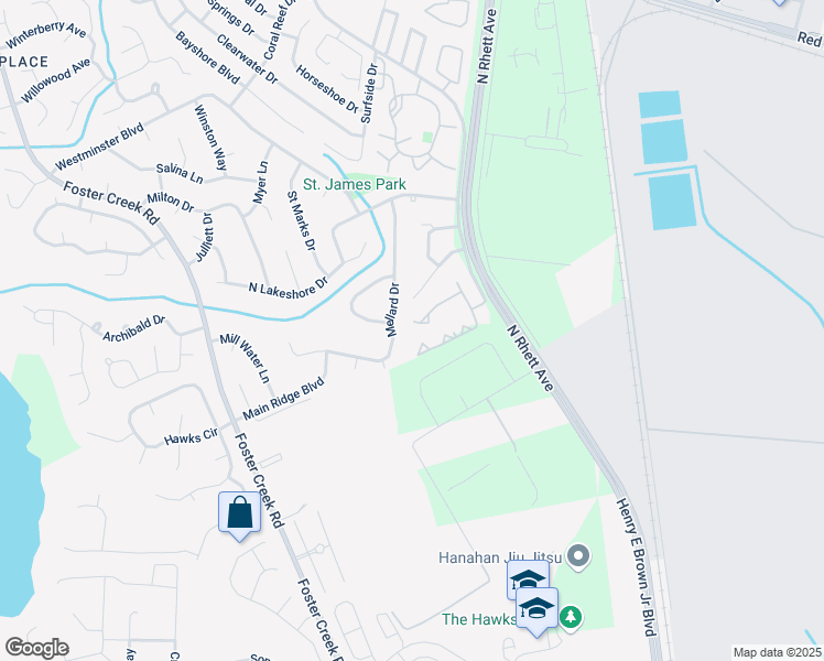 map of restaurants, bars, coffee shops, grocery stores, and more near 101 Greenmeadow Drive in Goose Creek