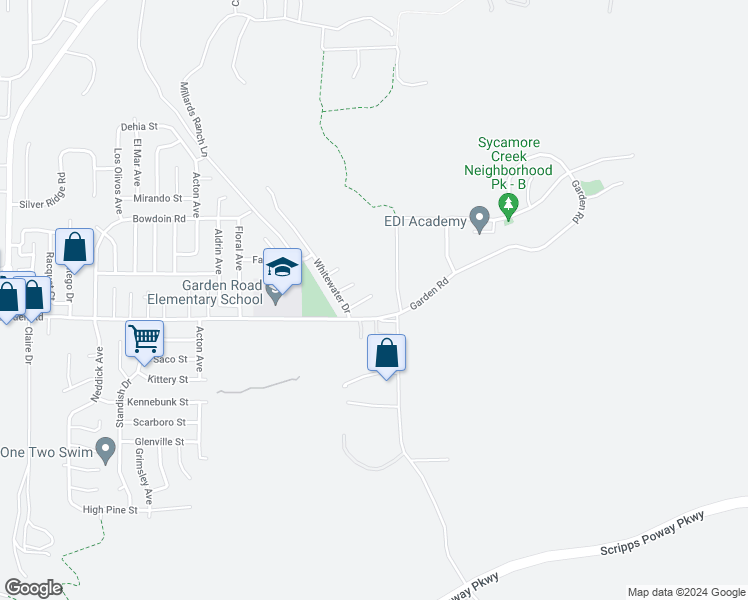 map of restaurants, bars, coffee shops, grocery stores, and more near 14949 Cinchring Drive in Poway