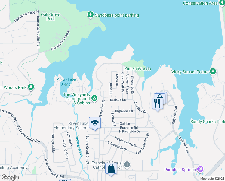 map of restaurants, bars, coffee shops, grocery stores, and more near 1708 Dunn Street in Grapevine