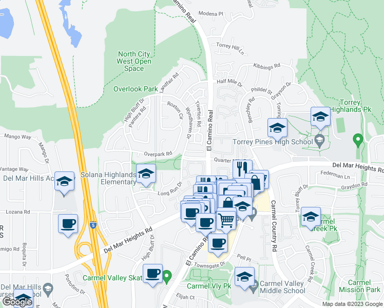 map of restaurants, bars, coffee shops, grocery stores, and more near 3631 Berryfield Court in San Diego
