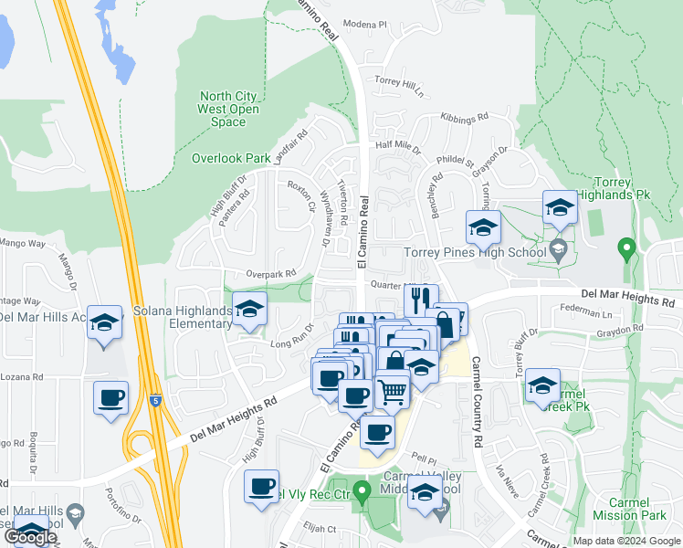 map of restaurants, bars, coffee shops, grocery stores, and more near 3655 Berryfield Court in San Diego