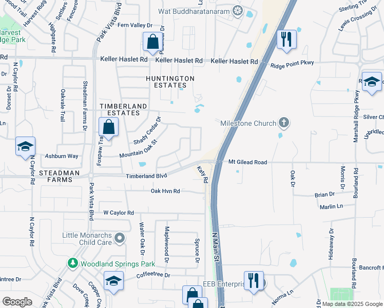 map of restaurants, bars, coffee shops, grocery stores, and more near 4700 Slide Road in Fort Worth