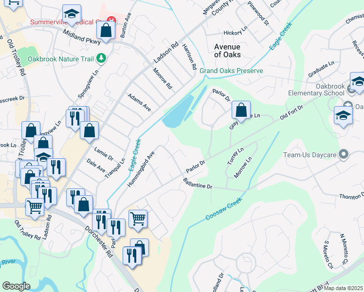 map of restaurants, bars, coffee shops, grocery stores, and more near 811B Sandpiper Drive in Ladson