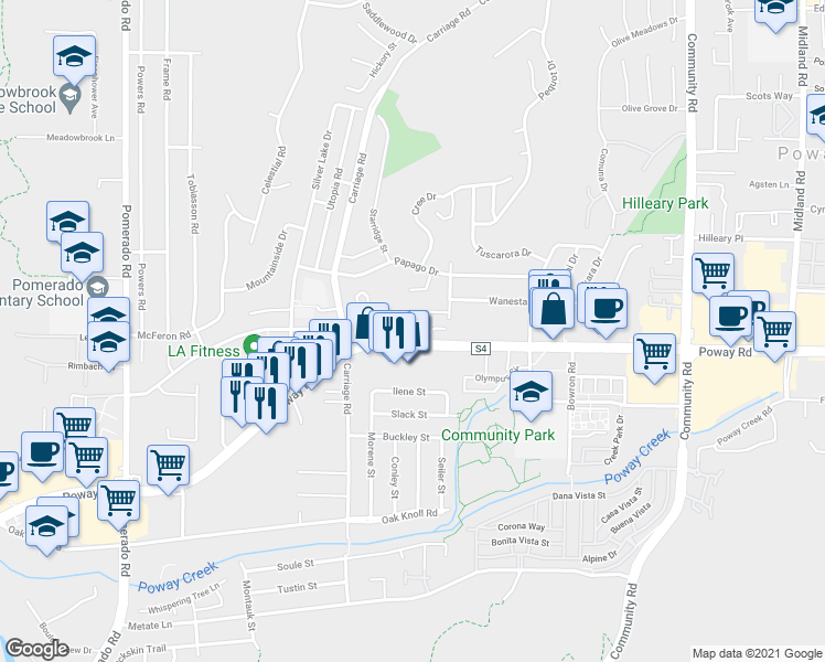 map of restaurants, bars, coffee shops, grocery stores, and more near in Poway