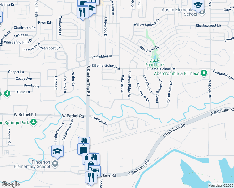 map of restaurants, bars, coffee shops, grocery stores, and more near 150 Maywood Circle in Coppell