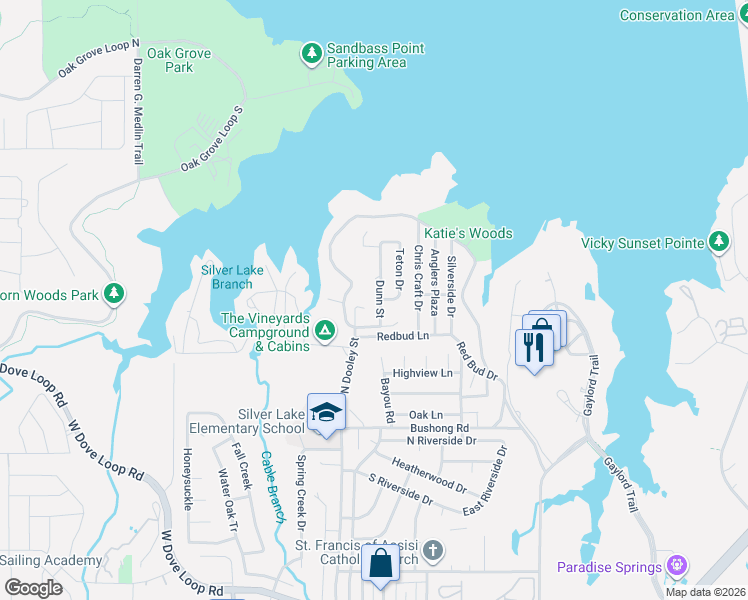 map of restaurants, bars, coffee shops, grocery stores, and more near 1708 Dunn Street in Grapevine