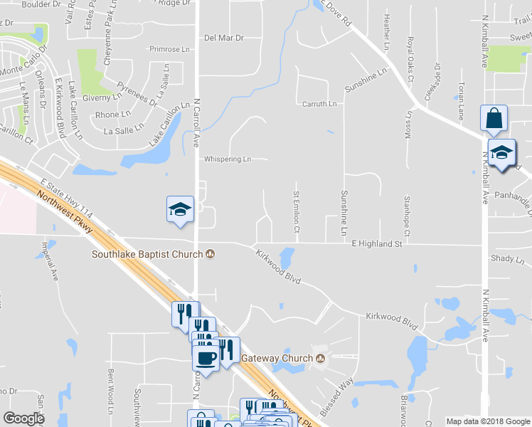 map of restaurants, bars, coffee shops, grocery stores, and more near 1200 Ashmoore Court in Southlake