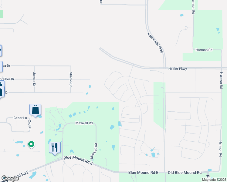 map of restaurants, bars, coffee shops, grocery stores, and more near 1335 Maxwell Road in Haslet
