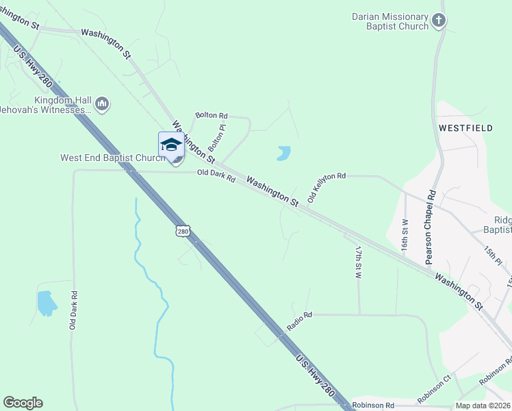 map of restaurants, bars, coffee shops, grocery stores, and more near 2731 Old Dark Road in Alexander City