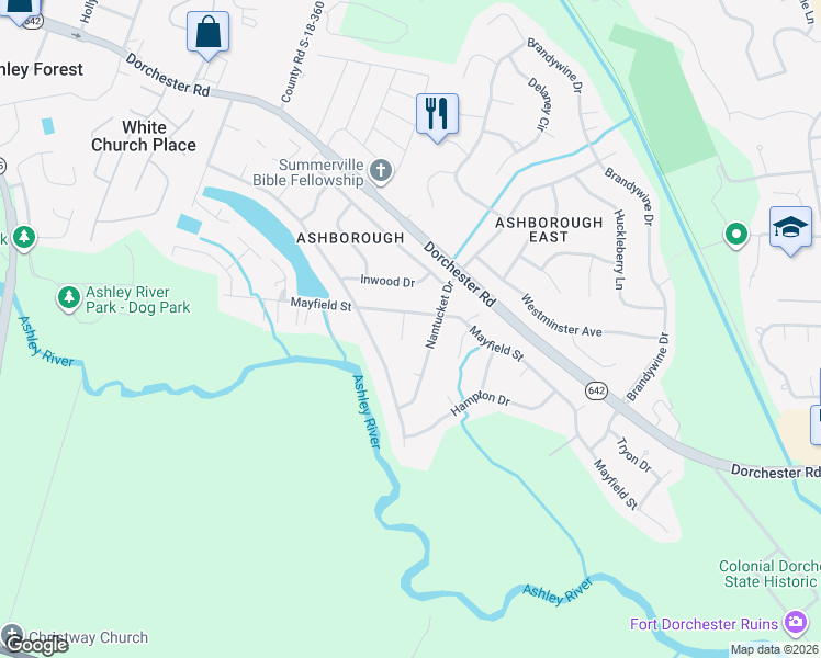 map of restaurants, bars, coffee shops, grocery stores, and more near 108 Kendall Court in Summerville