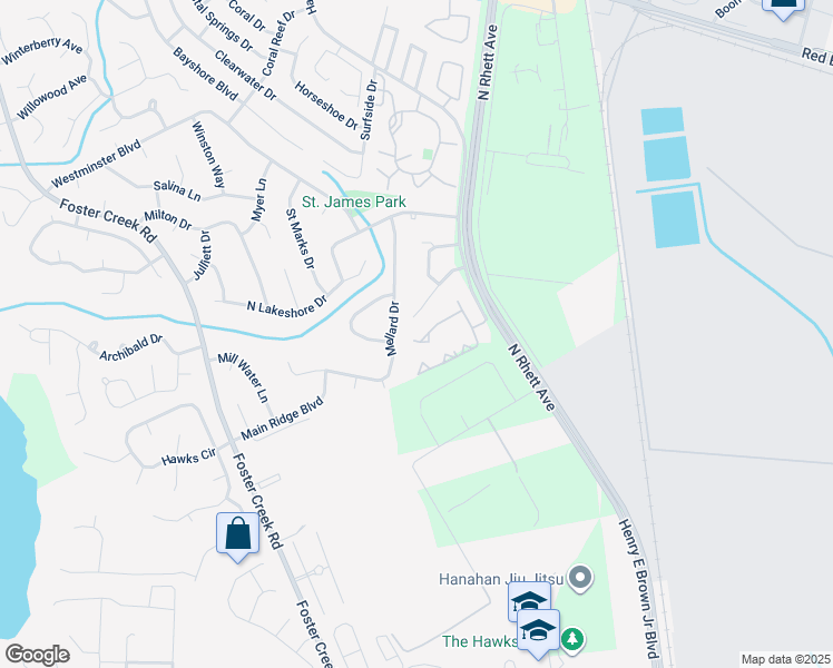 map of restaurants, bars, coffee shops, grocery stores, and more near 101 Greenmeadow Drive in Goose Creek