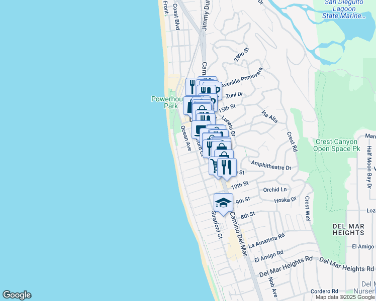 map of restaurants, bars, coffee shops, grocery stores, and more near 1310 Ocean Avenue in Del Mar